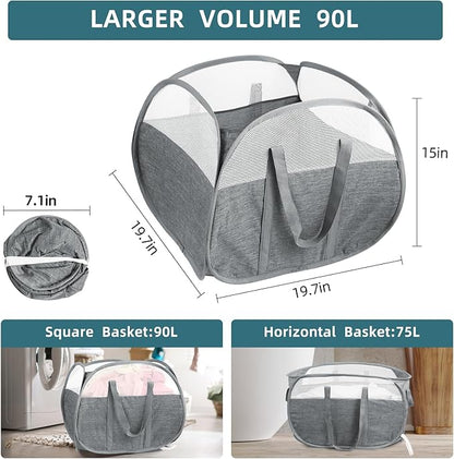 Collapsible Laundry Baskets, 90L Large Foldable Laundry Basket, Tear-proof Pop