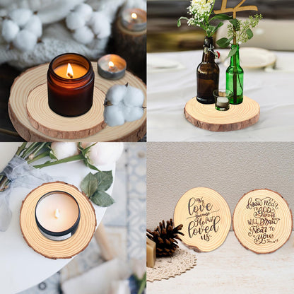 60 PCS 4.7-5.5 Inch Natural Wood Slices, Unfinished Pine Wood Circles with Barks for Coasters, DIY Crafts, Christmas Rustic Wedding Ornaments and Centerpieces,by GNIEMCKIN