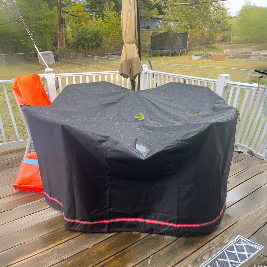 Turtle Life Patio Furniture Sets Cover, Heavry Duty Round Outdoor Dinning Table and Chairs Cover, Anti-Fading Cover for Outdoor Furniture Set, Black, Dia 80" x 35" H