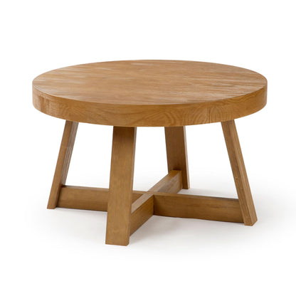 Plank+Beam Classic Round Coffee Table, 30 Inch Farmhouse Coffee Table, Rustic Mini Center Tables for Small Spaces, Small Living Space Tea Table, Pecan Wirebrush