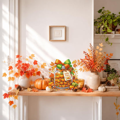 Eiflow Desktop Diamond Art Table Top Kit for Adults Fall Pumpkins, DIY Tabletop Diamond Art Painting with Stand, Acrylic Stand Up Gem Painting Board Kit (Happy Fall)