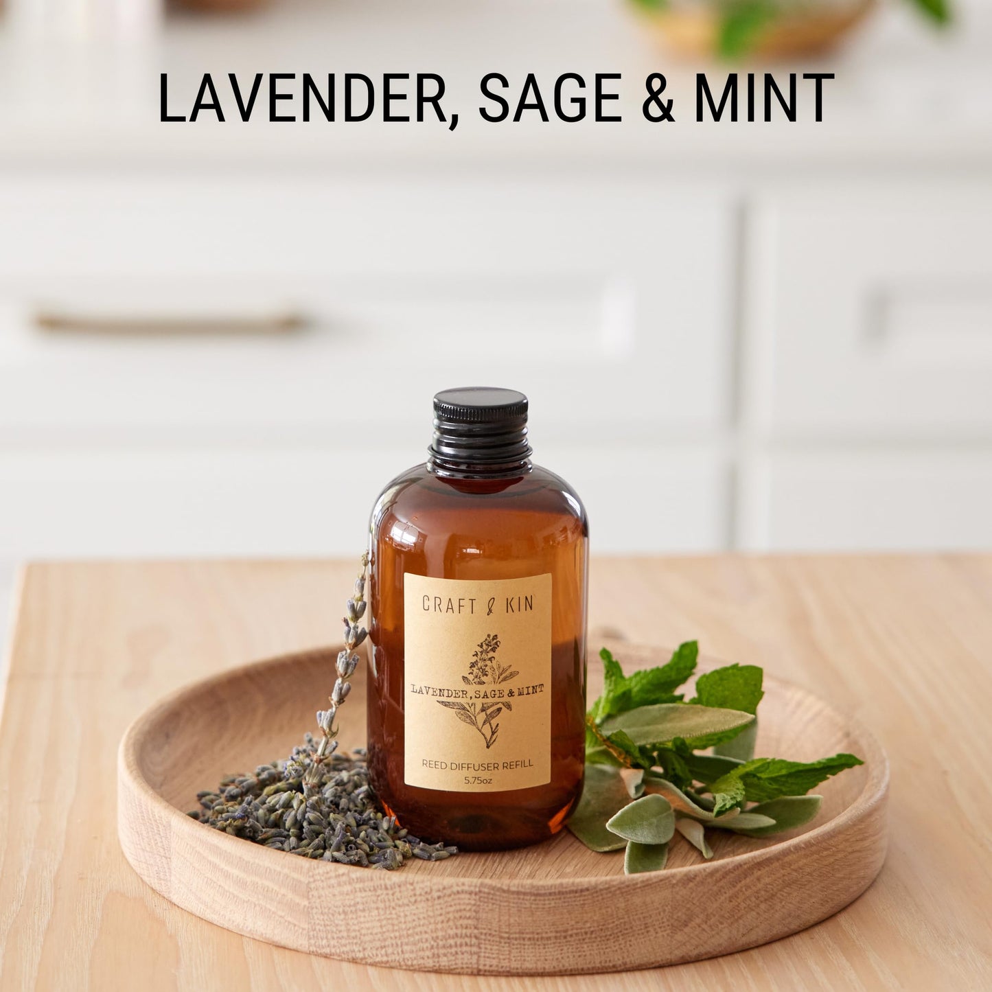 Craft & Kin Sage, Mint & Lavender Reed Diffuser | All Natural Essential Oil & 8 Rattan Scent Sticks | Reed Diffusers for Home, Bathroom | Long Lasting Home Fragrance in Amber Glass, 5.75oz