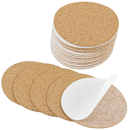 YOLUFER 20 Pcs Self-Adhesive Cork Sheets, Round Cork Board, Cork Coaster with Strong Adhesive for DIY Coasters (3.7Inch), Brown