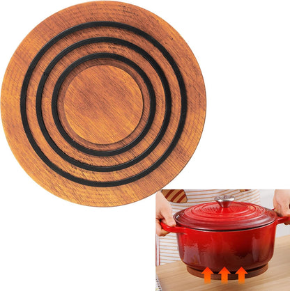 Magnetic Wooden Trivet, 8″, Acacia Walnut Wood, Compatible with le creuset Cast Iron Dutch Ovens, Scalloped Magnetic Trivet Wood, Kitchen Magnetic Pot Holder Five-Years Free Replacement