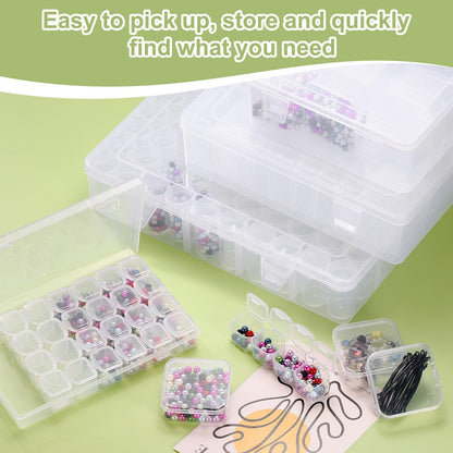 HARFINGTON Bead Organizer Box Small Bead Organizers 2pcs Rectangular Plastic Storage Cases 60pcs Mini Clear Bead Storage Containers Boxes with Hinged Lid for Jewelry Beading Crafts