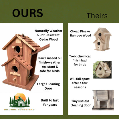 Cedar Bird House for Outside, Wooden Birdhouse for Outdoors, Bluebird House, Hanging Birdhouse with Predator Guard, Large Clean Out Door, All Natural Linseed Oil Finish