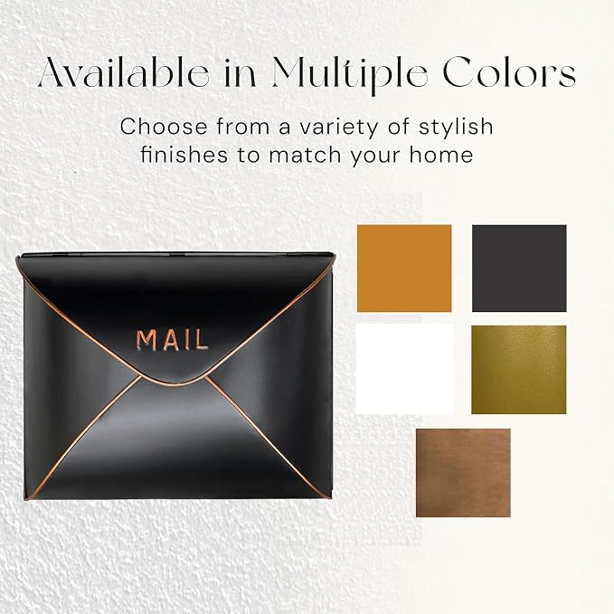 NACH Black Mailbox Wall Mount, 12.5 x 5 x 10 inch Wall Mount Mailboxes for Outside, Waterproof Mailboxes for Outside - Envelope Mailbox