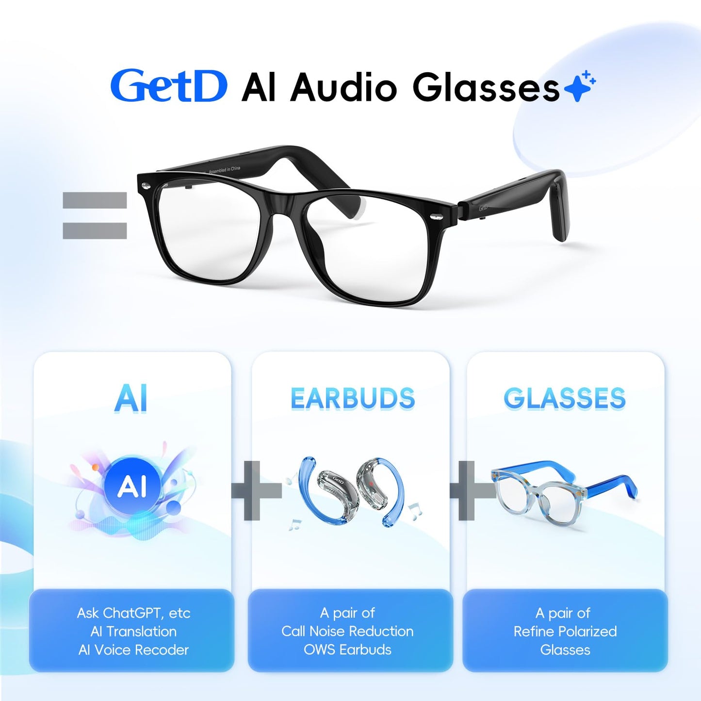 GetD AI Glasses for Men & Women, Smart Glasses Powered by ChatGPT, AI Real-time Translation with 145 Languages, 11H Music Play, Bluetooth Glasses with Photochromic Lens for Daily Use, Travel