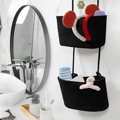 TeoKJ Over the Door Organizer, 3-Tier Woven Cotton Hanging Kitchen Baskets