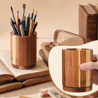 ForraFun 360° Rotating Pen & Pencil Holders Accessories Acacia Wood Desktop Pencil Holder Containers Farmhouse Stationery Organizer Stand for Office Table Desk Accessory