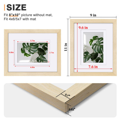 Egofine 8x10 Picture Frames Set of 4, Made of Solid Wood Covered by Plexiglass 4x6 and 5x7 with Mat or 8x10 without Mat, for Table Top Display and Wall Mounting Photo Frame Oak Wood
