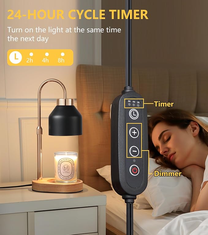 MEIXISUE Candle Warmer Lamp with Dimmer and Timer,Home Decor Lamp for Scented Jar,Electric Wax Melt Warmer,Mother's Day/Birthday for Mom/Wife,Adjustable Height,with 2 Bulbs