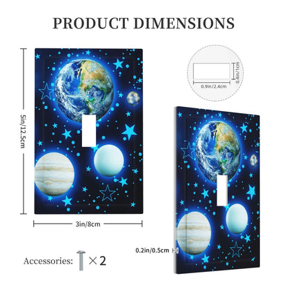 Stars Planet 1 Gang Light Switch Cover Blue Solar Decorative Wall Plate Single Toggle System Glow Switchplate Electrical Faceplate for Home Nursery Decor