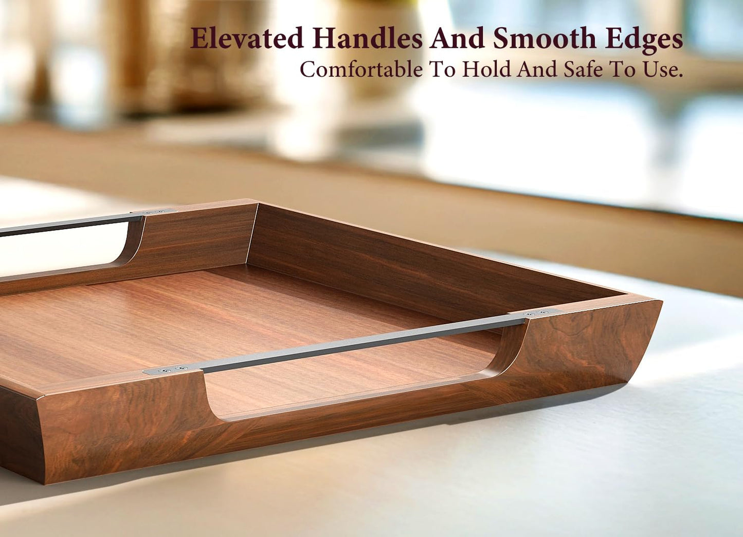 DOFIRA Large Ottoman Tray: 20" Square Acacia Wood Serving Tray with Metal Handles - Extra Large Decorative Tray for Coffee Table, Breakfast in Bed, Charcuterie, Living Room & Party