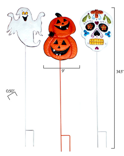 Worth Imports 34.5" Halloween Ghost, Pumpkin,Skull Metal Outdoor Yard Stake, Set of 3