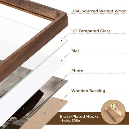 Dreamland 8x10 Picture Frame, USA-Sourced Walnut Wood Photo Frames with HD Tempered Glass, 8 x 10 Wooden Frame Matted to 5 x 7, 8x10 Frames Handcrafted Rounded Corner for Tabletop or Wall Display