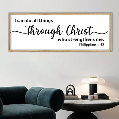 FZMHASLWW I Can Do All Things Through Christ Wall Decor 32"X12" Philippians 4:13 Sign Christian Bible Verse Large Wood Framed Wall Hanging Art (Wood)