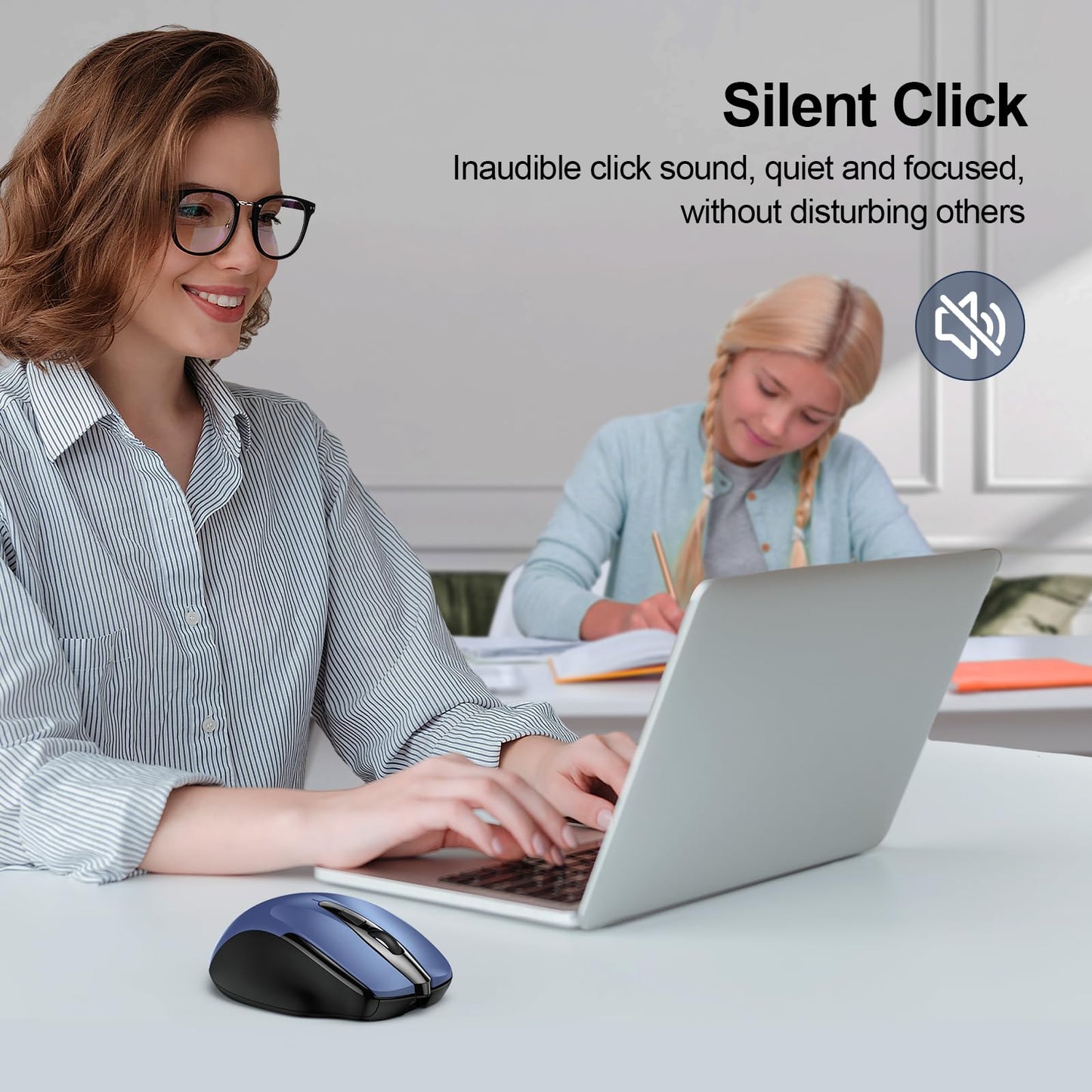 TECKNET Wireless Mouse (BT5.0/3.0 & 2.4G) Rechargeable 4800 DPI Silent USB A & Bluetooth Mouse 6 Buttons, Wide Compatibility - Grey