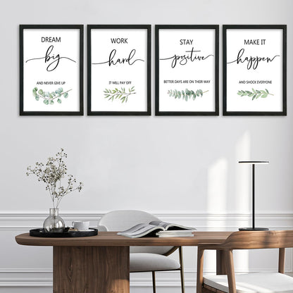 YWJKWLGS Inspirational Quote Wall Art Set 11x16 Inch Set of 4 Motivational Home & Office Decor for Positive Family Encouragement Wooden Framed Signs (Black)