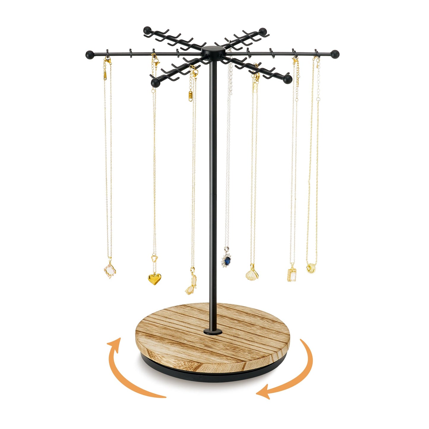 Poyilooo Necklace Holder Jewelry Stand, Rotating Necklace Holder Organizer with 48 Hooks for Necklace Earring Keychains Bracelet Display Stand, Metal Necklace Tree Stand -Gifts for Women (Black)