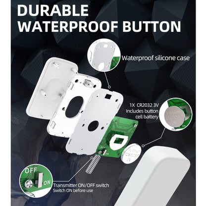 Wireless Doorbell 1200 Feet Battery Operated Wireless Doorbells for Home Hearing Impaired Doorbell at with 36 Melodies 4 Volume light（1 Button & 1 Portable doorbell White)