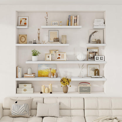 Fun Memories 24 x 12 Inch Deep Floating Shelves, 12 Inch Deep Rustic Wooden Book Shelf, Extra Deeper & Thicker Hanging Shelves for Living Room, Bathroom, Bedroom, Kitchen, Office, Set of 2 (White)