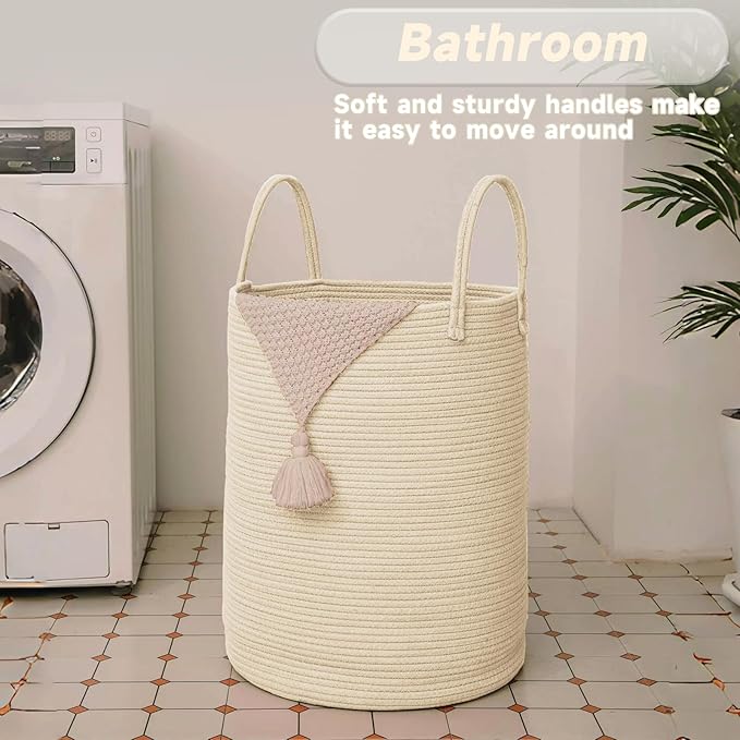 Large Woven Laundry Basket Hamper, 80L Cotton Rope Storage Bin