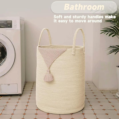 Large Woven Laundry Basket Hamper, 80L Cotton Rope Storage Bin