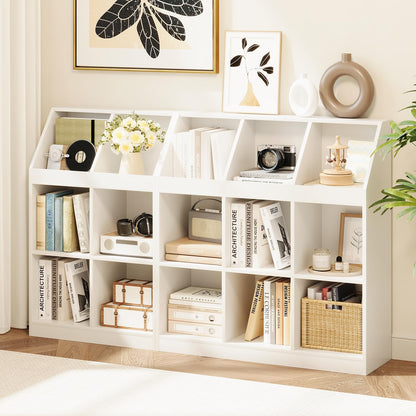 NELYE 6-Cube Wooden Storage Bookcase - 11-Inch Open Shelf Cabinet, Simple Modern Bookshelf Organizer for Home Office, Living Room, White