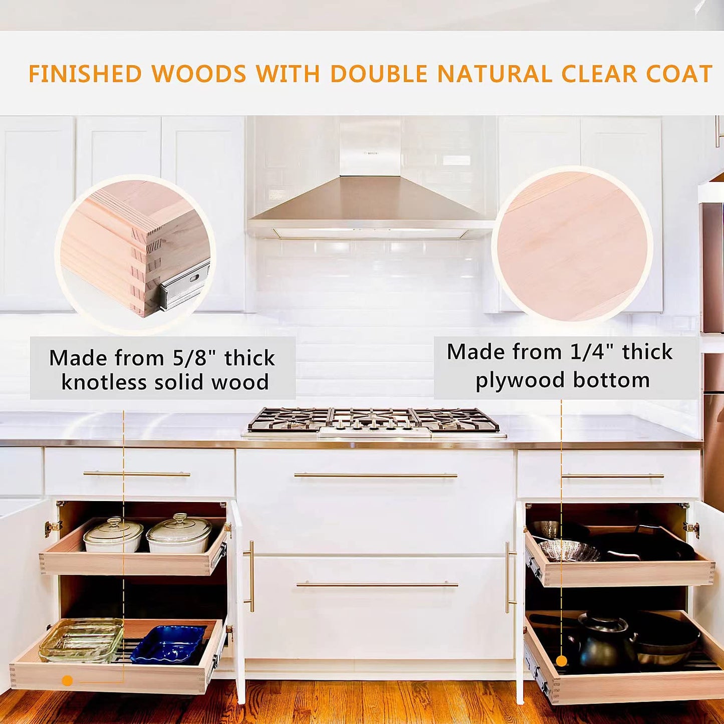 Mulush 16”W x 21”D x 3‘’H Soft Close Slide Out Wood Drawer Organizer for Kitchen, Finished, (Cabinet Opening>17.5 inches for Bottom Assembly, Opening= 17 inches for Side Assembly)