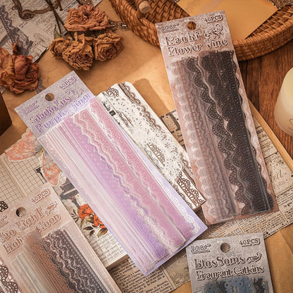Obujopal 240 Pcs Transparent Lace Stickers for Scrapbooking Junk Journal Card Making Collage Diary Planner Notebook Letter Photo Album Craft Project Decoration, 30 Patterns