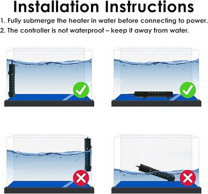 200W Aquarium Heater, Adjustable Fish Tank Heater, with Digital Display, Overheat Protection & Dry Run Protection, for 20-40 Gallon Water