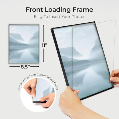MANTELLO ESSENTIALS 8.5 by 11 picture frame 6 PACK 8.5 x 11 frame Front Loading picture frames 8.5 x 11 Pictures Documents Certificates Diplomas, And More