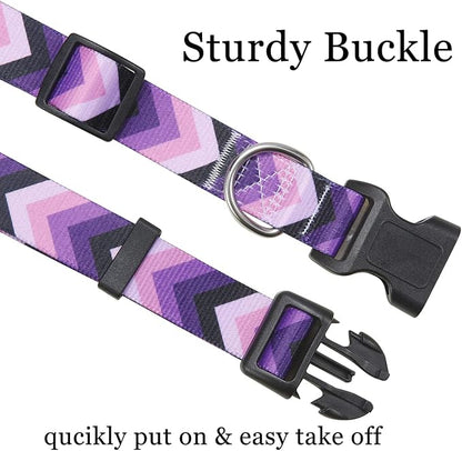Mihqy Dog Collar and Leash Set with Bohemia Floral Tribal Geometric Patterns - Soft Ethnic Style Collar Adjustable for Small Medium Large Dogs(Purple Arrow Set,M)