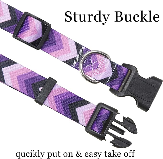 Mihqy Dog Collar and Leash Set with Bohemia Floral Tribal Geometric Patterns - Soft Ethnic Style Collar Adjustable for Small Medium Large Dogs(Purple Arrow Set,S)