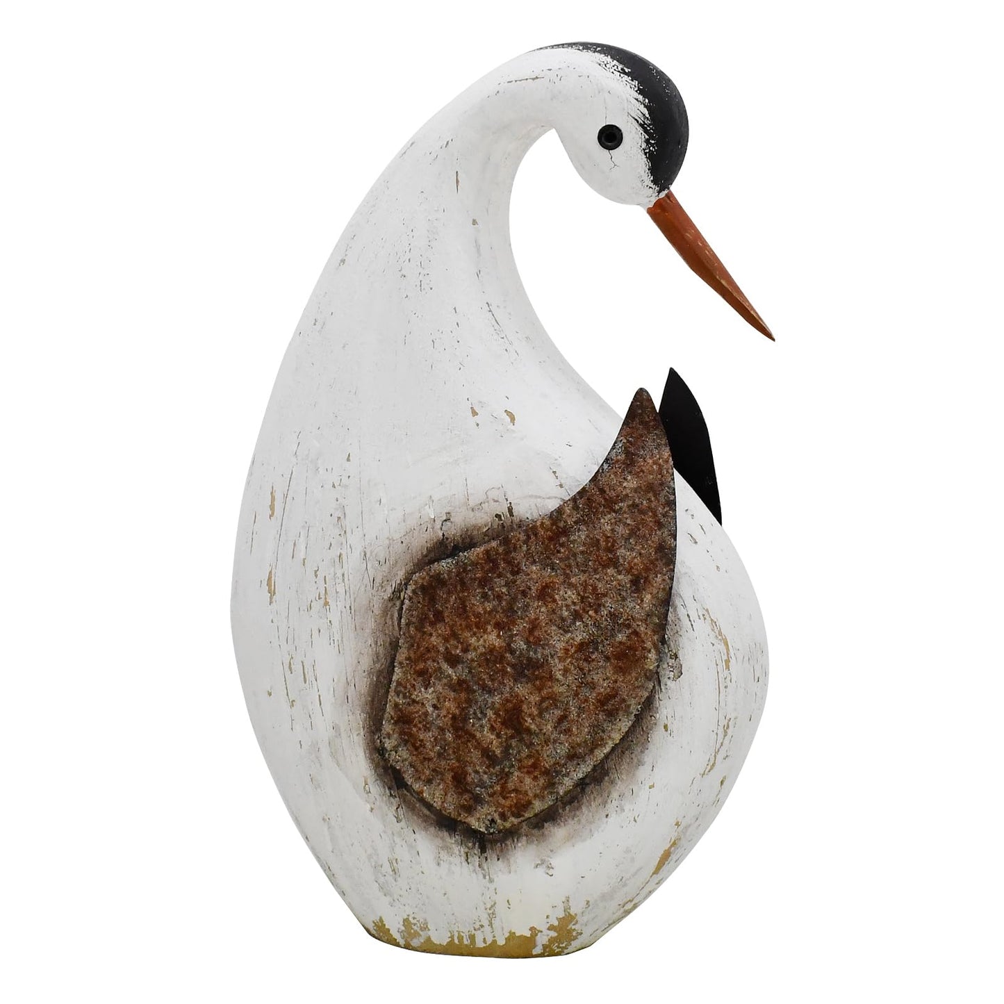 Aecipl Wood Bird Statue Standing Seagull Nautical Decor Coastal Birds Sculpture Indoor Outdoor Animal Figurine Beach Themed Decoration Rustic Home Art for Bedroom Garden (B, L)