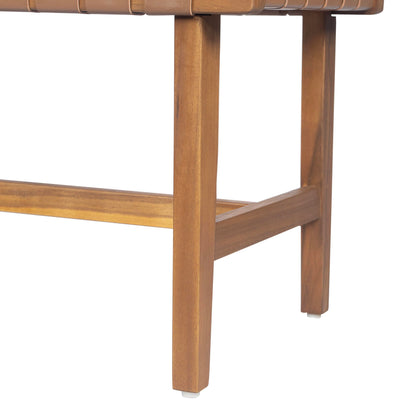 Christopher Knight Home Vinson Country Style Acacia Wood Bedroom Armless Bench with Woven PU Leather Seat, Wooden End of Bed Footrest Stool, Accent Living Room/Entryway Ottoman Bench, Natural Brown