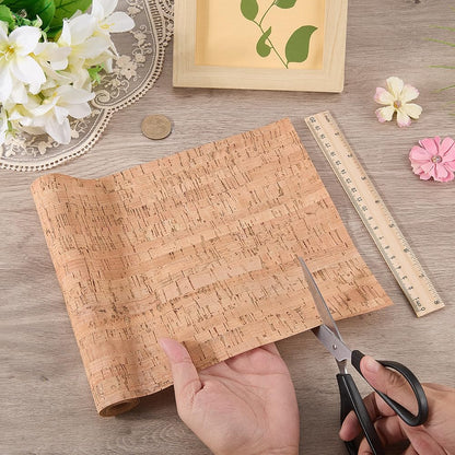 CALFOVERA Natural Cork Sewing PU Leather Fabric Sheets by The Yard 48.98 x 8.03 inch Sandy Brown Textured Embellished Craft Sheet Roll for Earrings and Other HandCrafts DIY Projects