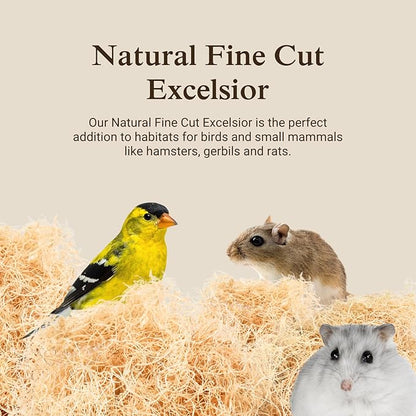 The Habitat Life - Natural Fine Cut Excelsior - for Birds, Hamsters, Gerbils, Rats & Other Small Mammals - Soft & Absorbent - Wood Fiber - Dye-Free & Safe - Small - 2 Pack