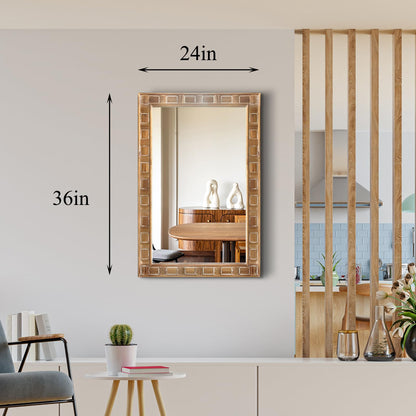 POZINO Rustic Wood Mirror, 24"X36" Farmhouse Bathroom Mirror for Over Sink, Natural Wooden Rectangle Wall Mirrors for Living Room Entryway Bedroom Hallway Fireplace, Horizontal Or Vertical
