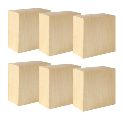6 Pack Basswood Blocks for Crafting, 4 x 4 x 2 Inch Squares Bass Wood Blocks for Carving, Unfinished Bass Wood Blocks for Crafts, Basswood Carving Blocks for Class, Home DIY