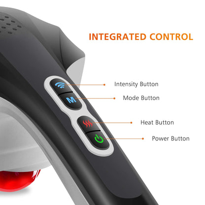 Snailax Cordless Handheld Back Massager with Heat, Deep Tissue Percussion Massager, 3 Sets of Dual Pivoting Heads,Rechargeable Hand Held Massager for Neck,Back Shoulder,Calf,Legs