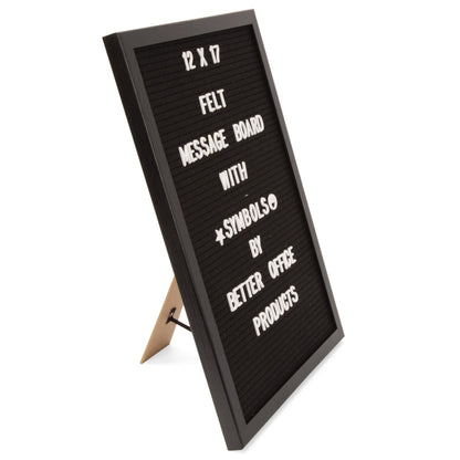 Real Wood Framed Felt Letter Board, Changeable Message Board, 12" x 17", Folding Stand and Wall Mount, 500+ Pieces of White & Gold Letters, Numbers &Words, by Better Office Products (Black/Black)