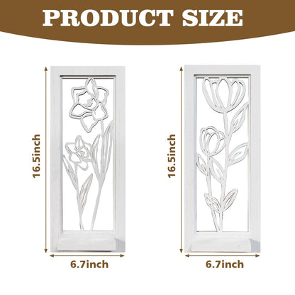 ZEXUIRU 2 Set Rustic Candle Sconces Living Room Bedroom Entryway Wood Mirrored, Farmhouse, Carved Frame Wall-Mount Wooden Candle Holders Wall Decor Hanging Handmade Holder - Distressed White