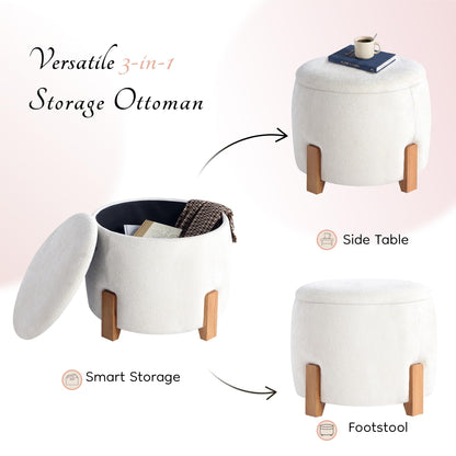 Get Set Style 22 inch Round Ottoman with Wooden Legs, Storage Vanity Stool for Makeup, Upholstered Footrest Stool,Coffee Table for Living Room, Bedroom
