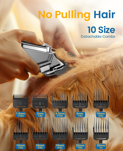 oneisall Dog Clippers for Grooming for Thick Heavy Coats/Low Noise Rechargeable Cordless Pet Shaver with Stainless Steel Blade/Waterproof Dog Shaver for Dogs Pets and Animals (Sliver)