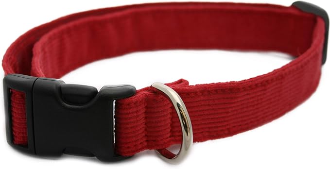Hemp Corduroy Dog Collar - No Pattern (1/2" Extra Small, Red)