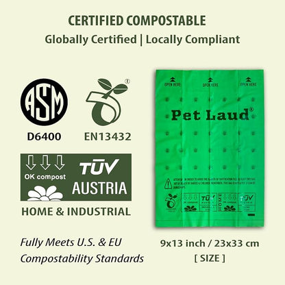 PetLaud Plastic-Free Compostable Dog Poop Bags Rolls — Extra Thick, Leakproof, ASTM D6400 Certified — 240 Bags