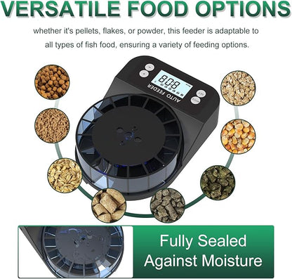 60ml Automatic Fish Feeder, USB Rechargeable Auto Fish Food Dispenser with Timer, LCD Display, Auto Vacation Timer