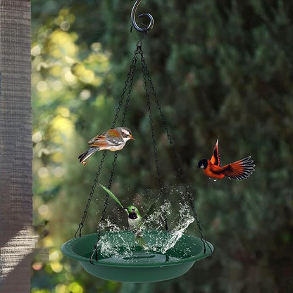 OVZILKI Bird Baths for Outdoors Heavy Duty, 10 inch BirdBath Bowl Only with Rust-Proof Black Chains, Hanging Bird Bath Hanging Bird-Feeder for Garden Backyard Decor (Green 1 Pack)
